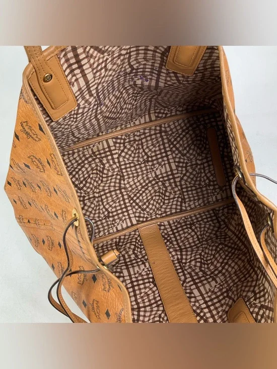 MCM Liz Large Reversible Visetos Brown Cognac Shopper Tote Bag - Picture 9 of 16